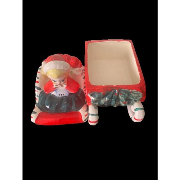 Mid Century Christmas Lefton Collectible // 1950s Candy Cane Girl on Sleigh - Picture 2 of 8